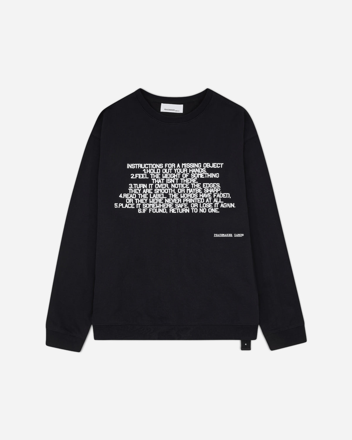OAMC Peacemaker Crewneck  Stencil Print Black Sweatshirts Crewneck PCM3ON01DFT001099 BLACK