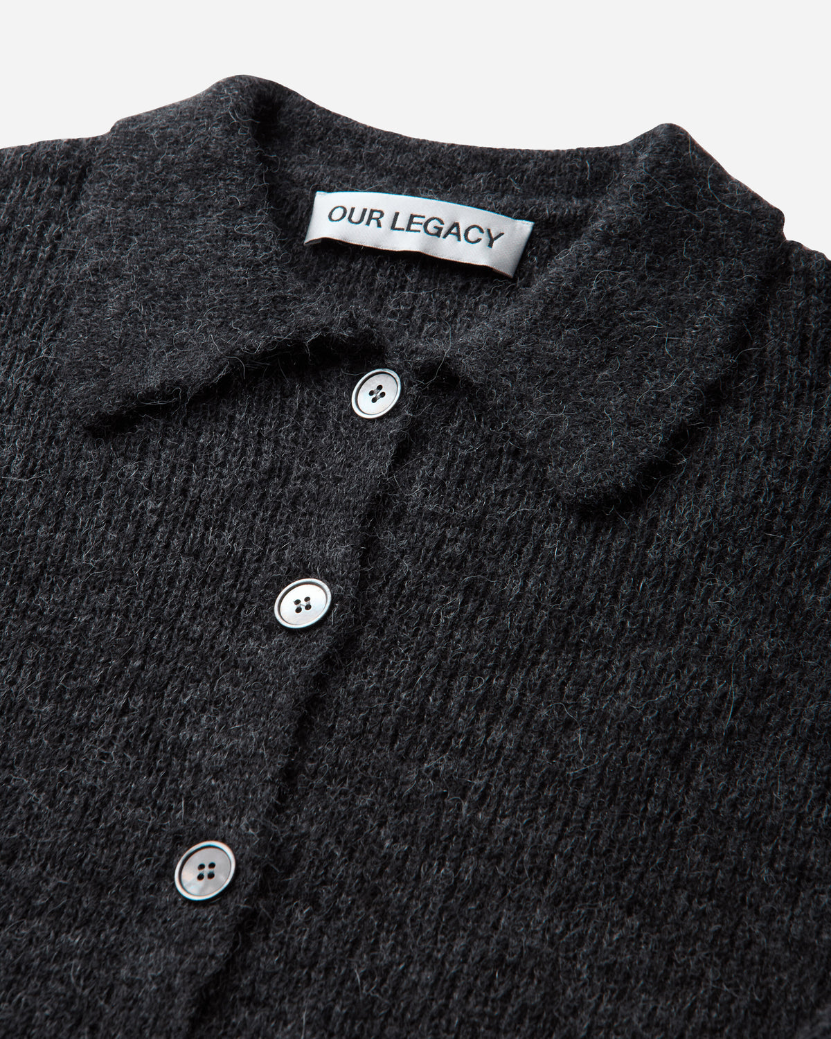 Our Legacy Wmns Mazzy Polo Charcoal Melange Fuzzy Alpaca Knitwears Cardigans W2263MCM 001