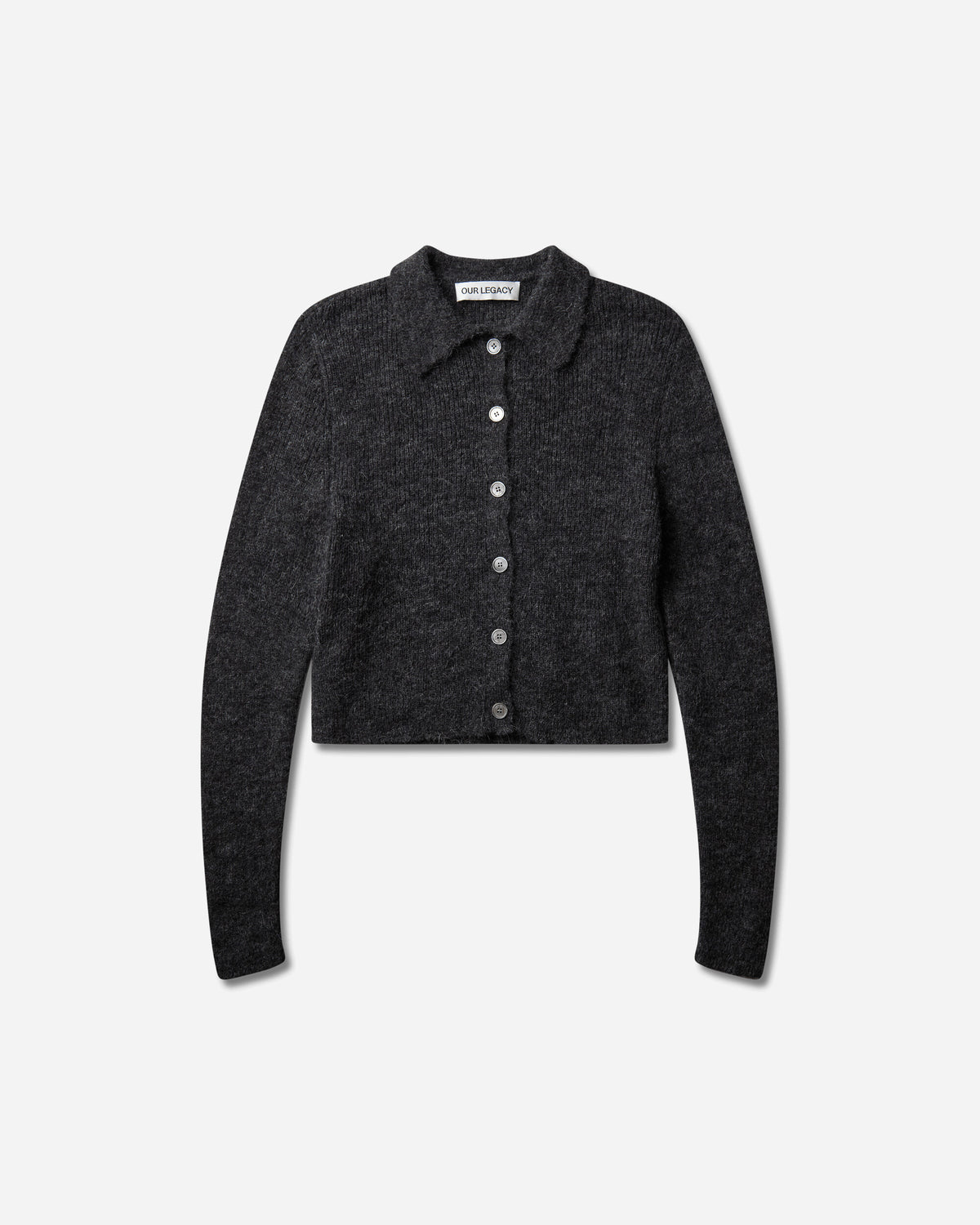 Our Legacy Wmns Mazzy Polo Charcoal Melange Fuzzy Alpaca Knitwears Cardigans W2263MCM 001