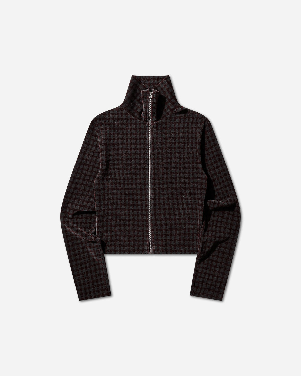 Our Legacy Wmns Slim Zip Longsleeve Merlot Houndini Check Velour Sweatshirts Track Tops W2266SMH 001