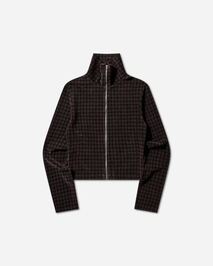 Our Legacy Wmns Slim Zip Longsleeve Merlot Houndini Check Velour Sweatshirts Track Tops W2266SMH 001
